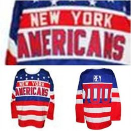 Custom Mens 100 Rey Tage New York Americans H Jerseys de haute qualité Broderie cousue Personnalisez n'importe quel numéro et nom de hockey Jerseys