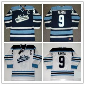 Custom Mens # 9 PAUL KARIYA Maine Black Bears Jersey 1993 NCAA Throwback Hockey Jersey Vintage K1 Sportswear Blanc Bleu ou personnalisé N 36