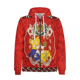 Moupes personnalisées Coats décontractés 1 MOQ Polynésien Tonga Red Tribal Design Wholesale High Quality Zip Hoodies Dropshipping