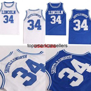 Custom Mens Jesus Shuttlesworth #34 Lincoln hij kreeg Game Movie Basketball Jersey Blue 100% gestikt