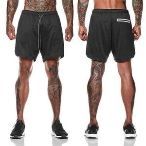 Personnalisé Mens Running Shorts Mesh 2 En 1 Doublé Avec Poche Bodybuilding Gym Sports Hommes Casual Male Fitness Jogging Formation G220224