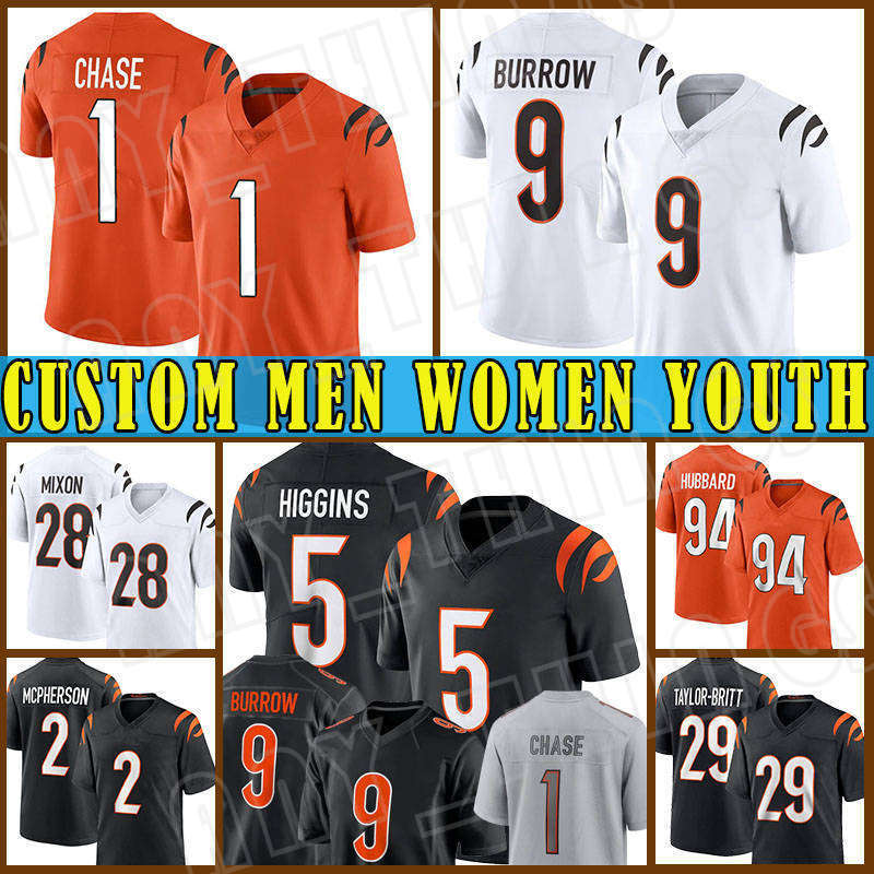 1 Ja'Marr Chase 9 Joe Burrow voetbalshirt Evan McPherson Cam Taylor-Britt Tee Higgins Cincinnatis Bengales Sam Hubbard Joe Mixon Trey Hendrickson Logan Wilson Boyd