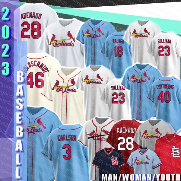 Personnalisé Hommes Femmes Jeunes 28 Nolan Arenado Baseball Jerseys St Louis''Man Cardinal 46 Paul Goldschmidt Dylan Carlson Walker SULLIVAN Willson Contreras Ryan