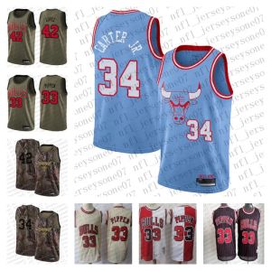 Personalizado para hombre, mujer, joven, Chicago''Bulls''33 Scottie Pippen 34 Wendell Carter 42 Robin Lopez Blanco negro rojo Baloncesto retroceso Jersey