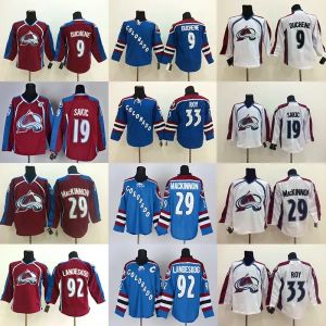 Aangepaste heren dames jeugd Colorado''Avalanche''29 Nathan Mackinnon 92 Gabriel Landeskog Mikko Rantanen Stitched 9 Matt Duchene 19 Joe Sakic hockeytruien 1 s