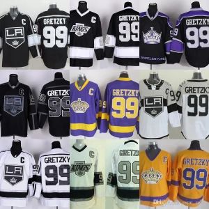 Aangepaste heren dames jeugd Factory Outlet heren Los Angeles Kings 99 Wayne Gretzky zwart paars wit geel hockeyshirt