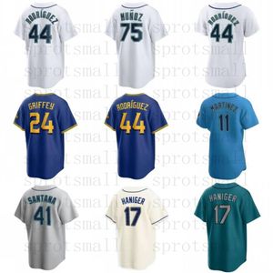 Custom Heren Dames Jeugd Ken Griffey Jr. Mariners Baseball Jersey Andres Munoz Mitch Haniger Felix Hernandez Edgar Martinez Julio Rodrlguez Suzuki Ichiro Shirt