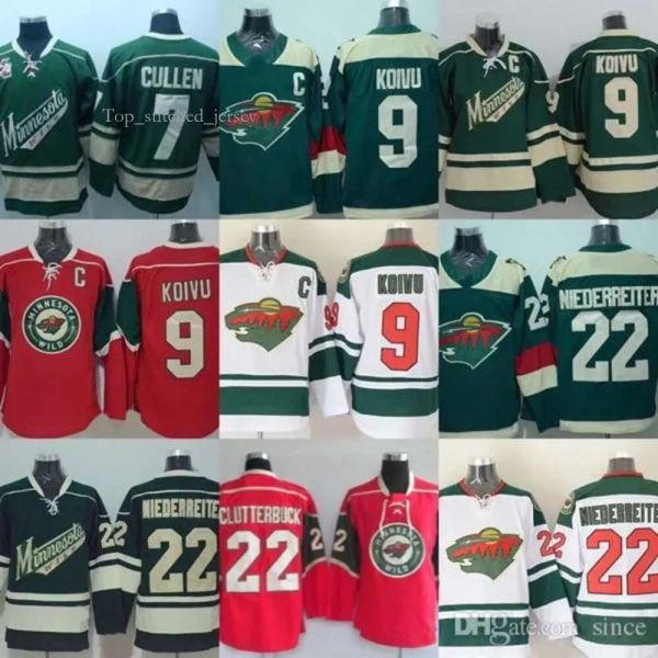 Personalizado Hombres Mujeres Jóvenes Minnesota''Wild''7 Cullen Mikko Koivu Clutterbuck 22 Niederreiter Verde Rojo Blanco Jerseys de hockey sobre hielo 2866