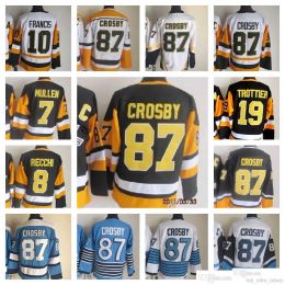 Aangepaste heren dames jeugd Pittsburgh''pinguïns''nieuwe retro ijshockeytruien 87 Sidney Crosby 7 Joe Mullen 8 Mark Recchi 10 Ron Francis 19 Bryan Trottier Jersey