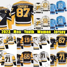 Aangepaste heren vrouwen jeugd Pittsburgh''pinguïns''87 Sidney Crosby omgekeerde retro hockey jersey 65 Erik Sson 58 Kris Letang Reilly Smith Evgeni Malkin Jeff Carter