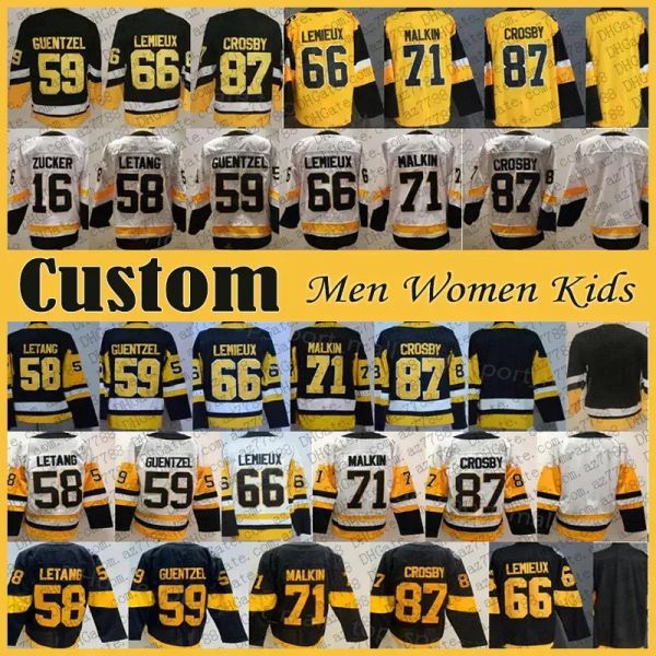 Maillot de hockey personnalisé pour hommes et femmes, Pittsburgh''Penguins''Sidney Crosby Evgeni Malkin, personnalisé pour hommes, femmes et enfants, Kris Letang, Jeff Carter, Mikael Granlund, Jake