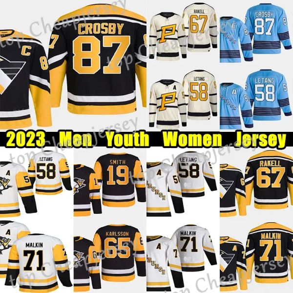Personnalisé Hommes Femmes Jeunes Pittsburgh''penguins''87 Sidney Crosby Jersey de hockey rétro inversé 65 Erik Sson 58 Kris Letang Reilly Smith Evgeni Malkin Jeff Carter