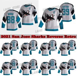 Maillot personnalisé des Sharks de San Jose pour hommes et femmes, rétro inversé, 88 Brent Burns, 39 LOGAN COUTURE, 9 Evander Kane, 65 Erik Sson, 48 maillots de hockey HERTL