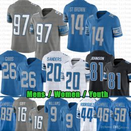 Custom mens Women Youthlionsdetroit Amon-Ra St. Brown Jahmyr Gibbs Football Jersey Sam Laporta Barry Sanders Jared Goff Jameson Williams