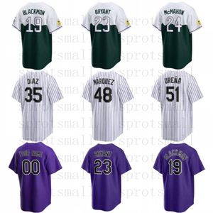 Aangepaste heren jeugd honkbalshirt Charlie Blackmon Randal Grichuk Kris Bryant Daniel Bard Brenton Doyle CJ.Cron Ryan McMahon Rockies Ezequiel Sean Elias Diaz-shirt