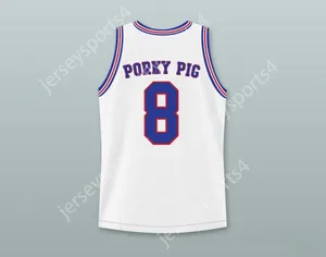 Aangepaste heren Jeugd/Kids Porky Pig 8 Tune Squad Basketball Jersey met Space Jam Patch Top gestikte S-6XL