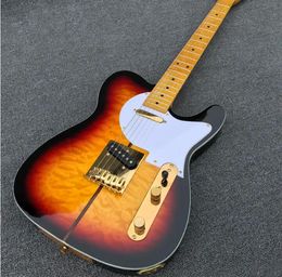 Guitare électrique personnalisée Merle Haggard Tuff Dog, 3 tons, couleur Sunburst, érable matelassé, accordeurs de perles blanches, matériel doré