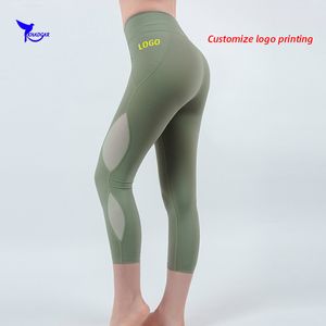 Aangepaste mesh patchwork sport fitness yoga capris broek vrouwen hoge taille snelle droge droge panty's stretch gym doorsneden leggings 220608