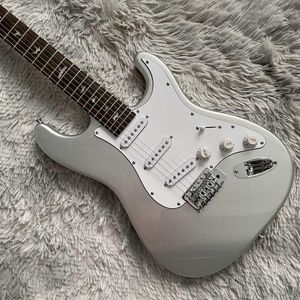 Guitares électriques ST gris métal personnalisé, incrustation de manche 3S Pickups, matériel chromé
