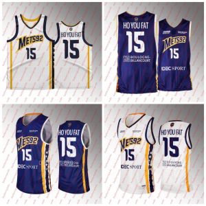 AANGEPASTE Metropolitans Steeve Ho You Fat White Home Franse basketbaltrui #15 Paarse Jersey Jerseys Heren Dames Jeugd