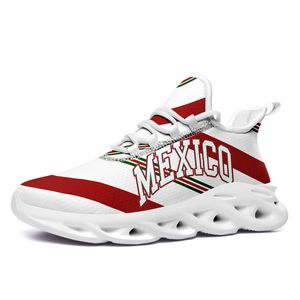 Bandera nacional de México personalizada, patriótica, ligera, con caja, con cordones, moda, comodidad, zapatillas unisex, hombres, mujeres, diseño propio, nombre, número, redacción, zapatillas de tenis para correr