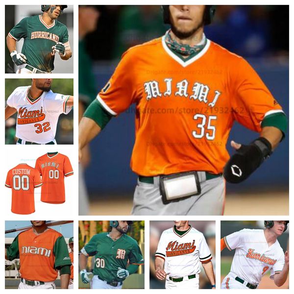 Maillot de baseball personnalisé des Hurricanes de Miami tous cousus maillots pour hommes et femmes 99 Lorenzo Carrier 10 Brian Walters 13 Karson Ligon 17 Rafe Schlesinger 18 Alex Walsh