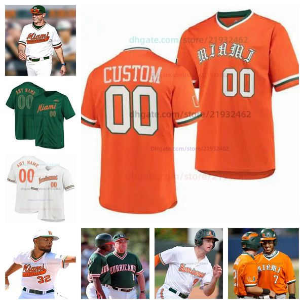 Maillot de baseball personnalisé Miami Hurricanes NCAA College Orange Gage Ziehl 34 AJ Goytia 36 Nick Robert 37 Jason Torres 38 Eric Fernandez tout cousu