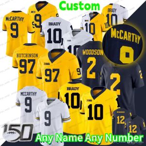 AANGEPASTE Michigan 9 J.J. McCarthy College voetbalshirt Woodson 2 Corum McNamara 10 Tom Brady 4 Jim Harbaugh 5 Jabrill Peppers Aidan Hutchin