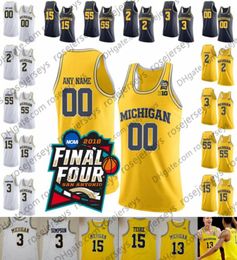 Basketball personnalisé Michigan Wolverines 2020 2 Isaiah Livers 3 Zavier Simpson 15 Jon Teske 55 Eli Brooks Webber Blanc Jaune Marine Bl8212290