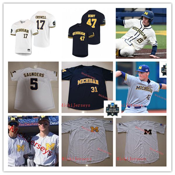 Maillot de baseball personnalisé Michigan Wolverines Miles Lewis Jord Brewer Jimmy Kerr Jesse Franklin Jack Blomgren Karl Kauffmann Barry Larkin ALEC RENNARD Jim Abbott Bill