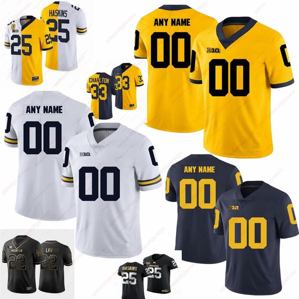 Aangepaste Michigan Wolverines voetbalshirt College Aidan Hutchinson Tom Brady Charles Woodson Cade McNamara Blake Corum McCarthy Edwards Schoonmaker