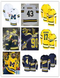 Maillot de hockey cousu personnalisé Michigan Wolverines 34 Thomas Bordeleau 37 Jack Leavy 43 Luke Hughes 51 Garrett Van Wyhe 55 Jake Gin9821905