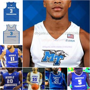 Maillot de basket-ball personnalisé Middle Tennessee NCAA Maillot cousu N'importe quel nom Numéro Hommes Femmes Jeunes Brodé Elias King Tre Green Chris Loofe Jacob Johnson