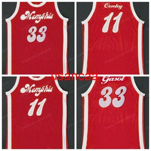 Aangepaste Mike # Conley Pau Gasol Basketball Jersey heren allemaal Red Red elke maat 2xs-5xl naam en nummer