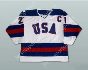 Custom Mike Eruzione 21 Team USA Jersey White Hockey Top cousé S-M-L-XL-XXL-3XL-4XL-5XL-6XL