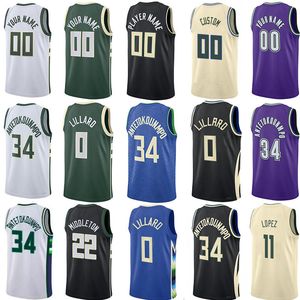 Custom milwauk buck Jerseys de basket-ball Giannis 34 Antetokounmpo Damian Lillard Bobby Portis Jr Khris Middleton Patrick Beverley Pat Connaughton City Jersey