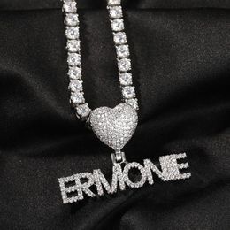 Mini lettres initiales personnalisées avec pendentif en forme de cœur, Micro pavé CZ, collier plaqué nom personnalisé, bijoux hip hop 320S