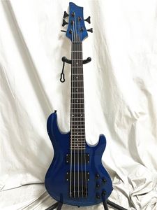 Aangepaste mini-reis draagbare 5-snarige elektrische bas gitaar gitaar blauw vlam esdoorn top carrosserie actieve pick-up zwarte hardware
