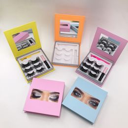 Aangepaste spiegel wimper dozen 25mm nertsen wimpers zwarte lijm 3 pairs roze eye lash box met wimpers applicator