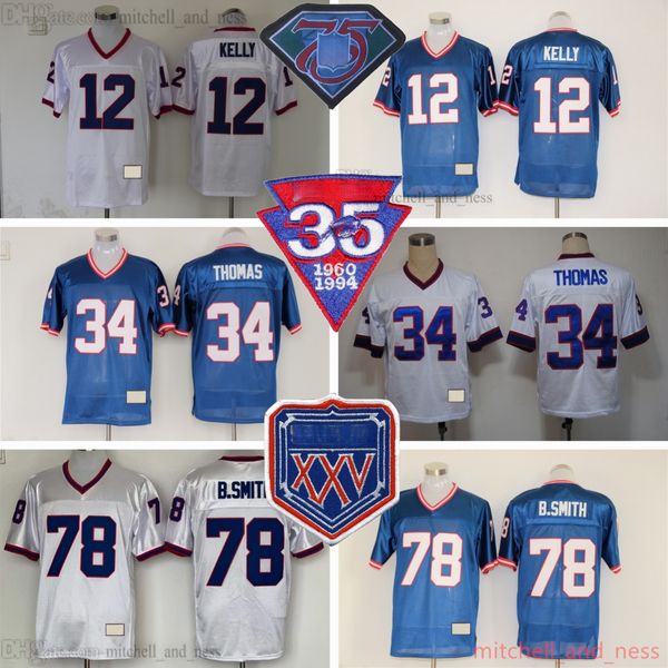 Football personnalisé 78 Bruce Smith Jersey Vintage 1985 Stitch 12 Jim Kelly 32 OJ Simpson 34 Thurman Thomas 83 Andre Reed 97 Cornelius Bennett Maillots