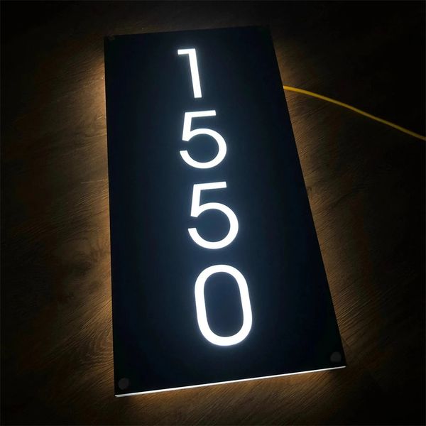 Personalizado moderno iluminado acrílico casa número signo 3D diseño flotante digital horizontal al aire libre decoración de la puerta del hogar iluminación LED 240220