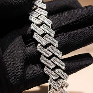 Bijoux de chaîne de liaison cubaine Moisanite personnalisée 20 mm Iced Men VVS Baguette Cut Moissanite 925 STERLING Silver Cuban Bracelet