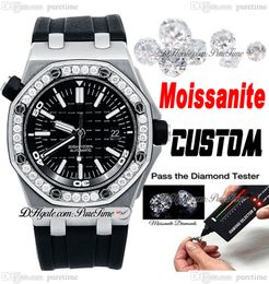 Lunette en diamant Moissanite personnalisée A3120 Montre automatique pour homme 42 mm 1571 Cadran texturé noir Bracelet en caoutchouc Super Edition Montres Puretime A1
