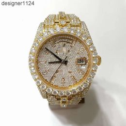 Montre mécanique automatique pour hommes, cadran en diamants Moissanite personnalisé, mouvement mécanique, étanche, couleur dorée