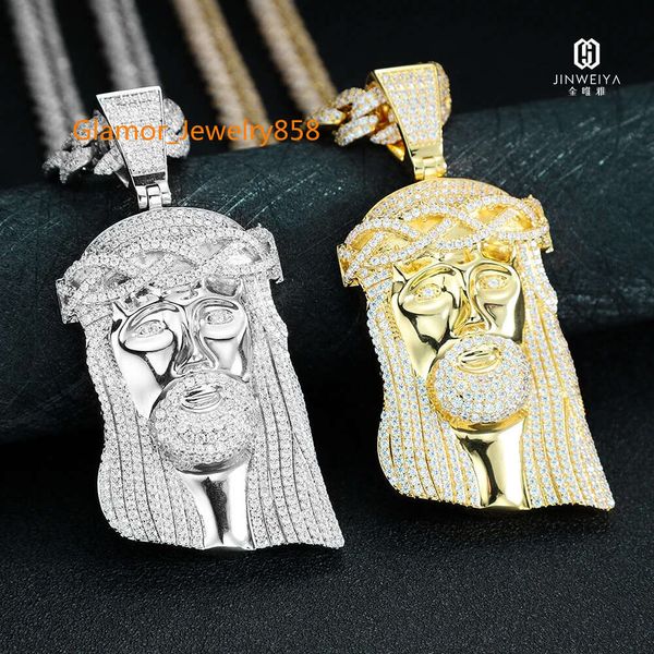 Colgantes de Jesús de moissanita personalizados, joyería de Hip Hop, colgante de collar de lujo chapado en oro y plata 925