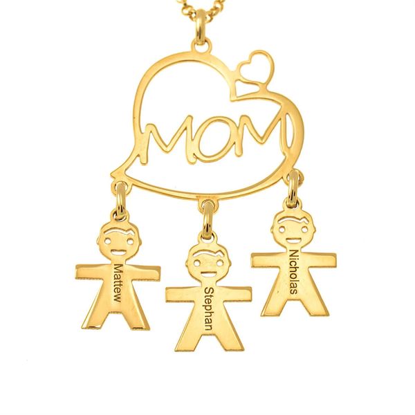 Collier de coeur de mère personnalisée Pendant gravé des noms gravés avec garçons Girl en acier inoxydable Gift pour la fête des mères 240415