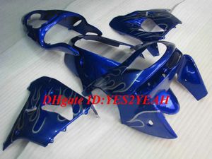 Aangepaste Motorfiets Fousen Kit voor Kawasaki Ninja ZX9R 98 99 ZX 9R 1998 1999 ABS Silver Flames Blue Backings Set + Gifts KC03