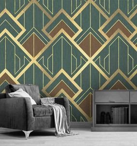 Aangepaste muurschildering 3D Creatief geometrisch patroon Golden lijnen TV Achtergrond Wall Papers Home Decor Living Room Slaapkamer Po Wallpaper8256751