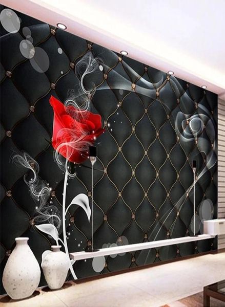 Murale personnalisée 3d fleur rose noire paquet doux chambre salon