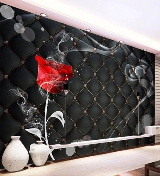 Murale personnalisée 3d fleur rose noir paquet doux chambre salon